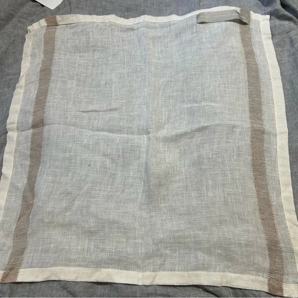 Crate&Barrel Athena Calderone Linen Square Napkins Set of 3 Coastal Beach